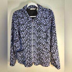 Isaac Mizrahi Live Periwinkle & Black Patterned Jacket Sz L